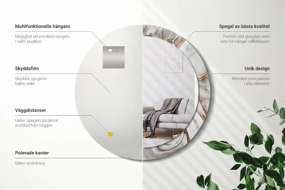 Espejo redondo impreso Mármol claro