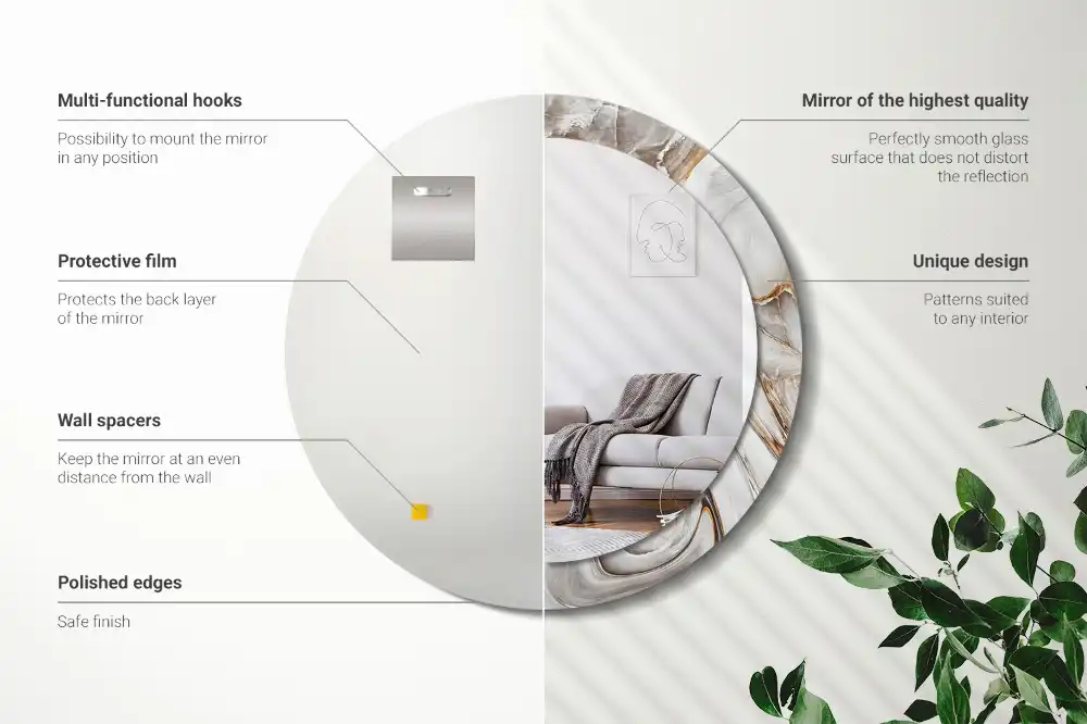 Espejo redondo impreso Mármol claro