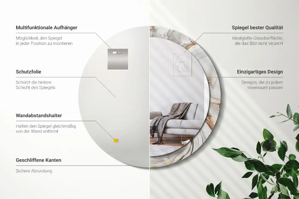 Espejo redondo impreso Mármol claro