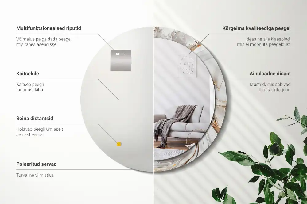 Espejo redondo impreso Mármol claro