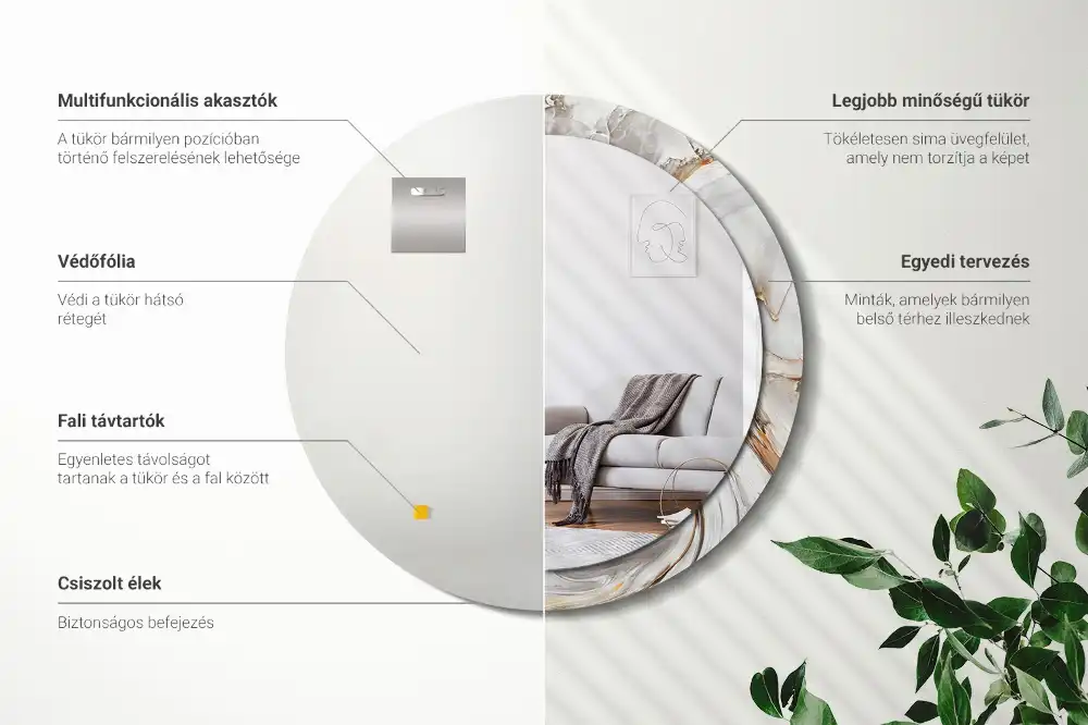 Espejo redondo impreso Mármol claro