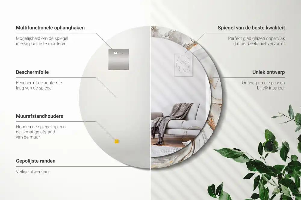 Espejo redondo impreso Mármol claro