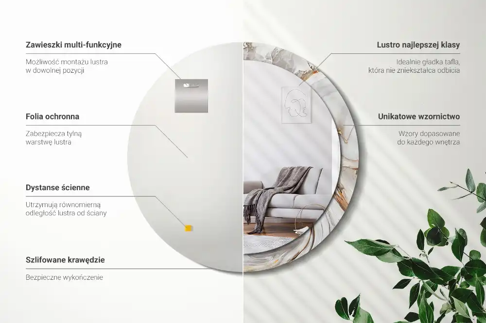 Espejo redondo impreso Mármol claro