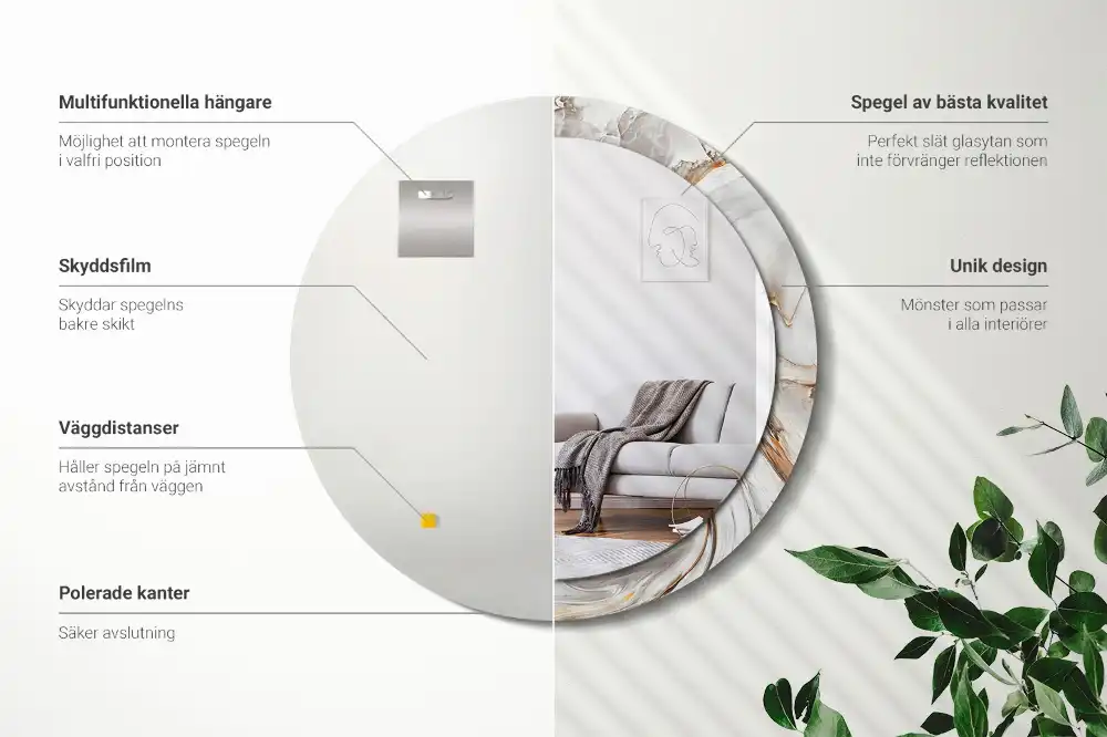 Espejo redondo impreso Mármol claro