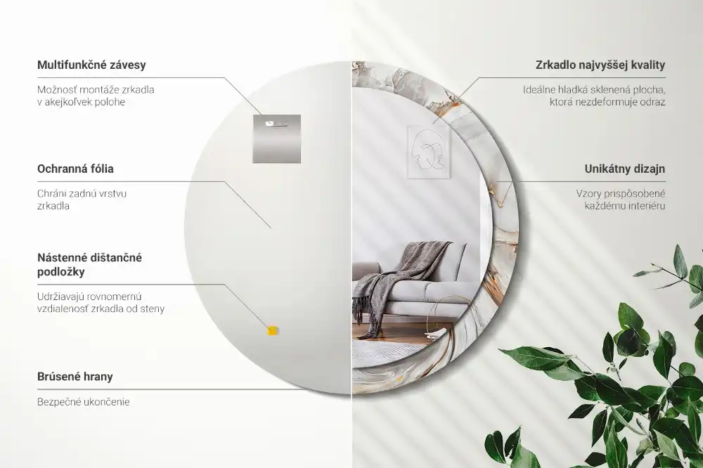 Espejo redondo impreso Mármol claro