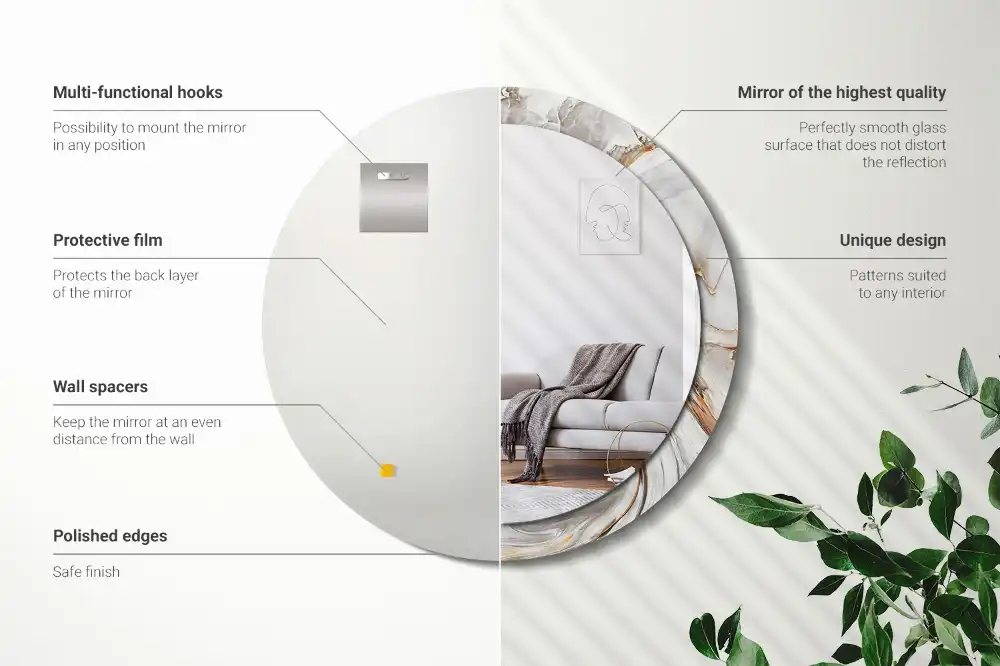 Espejo redondo impreso Mármol claro