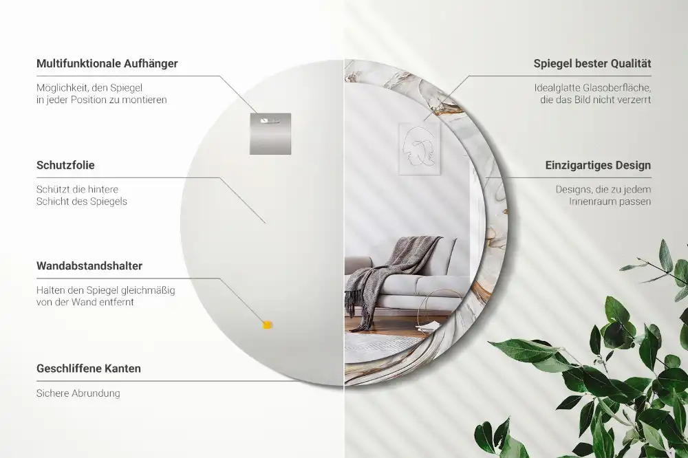 Espejo redondo impreso Mármol claro