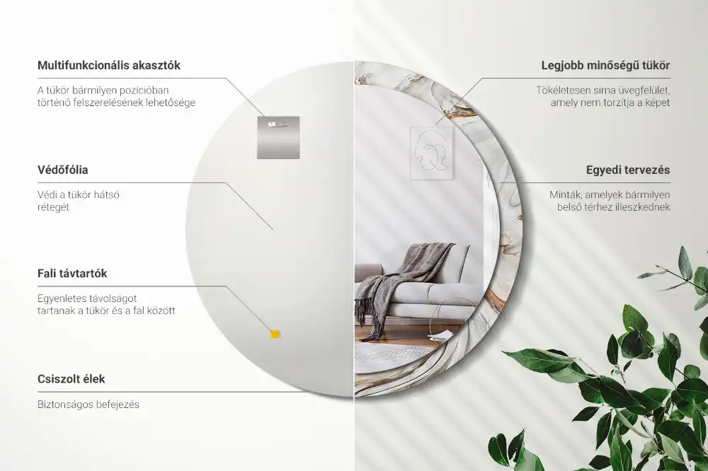 Espejo redondo impreso Mármol claro