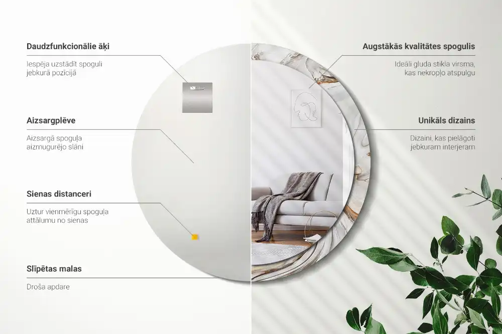 Espejo redondo impreso Mármol claro