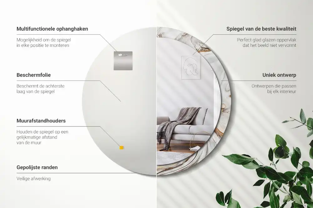 Espejo redondo impreso Mármol claro