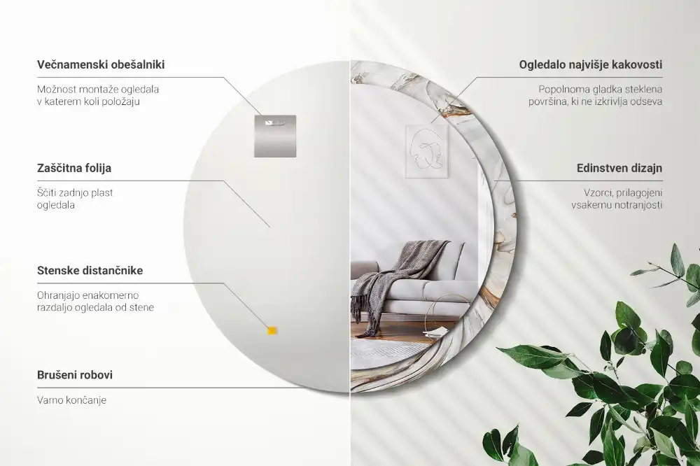 Espejo redondo impreso Mármol claro