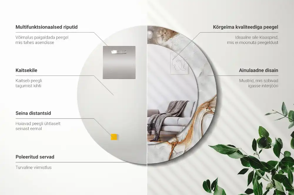 Espejo redondo impreso Mármol claro