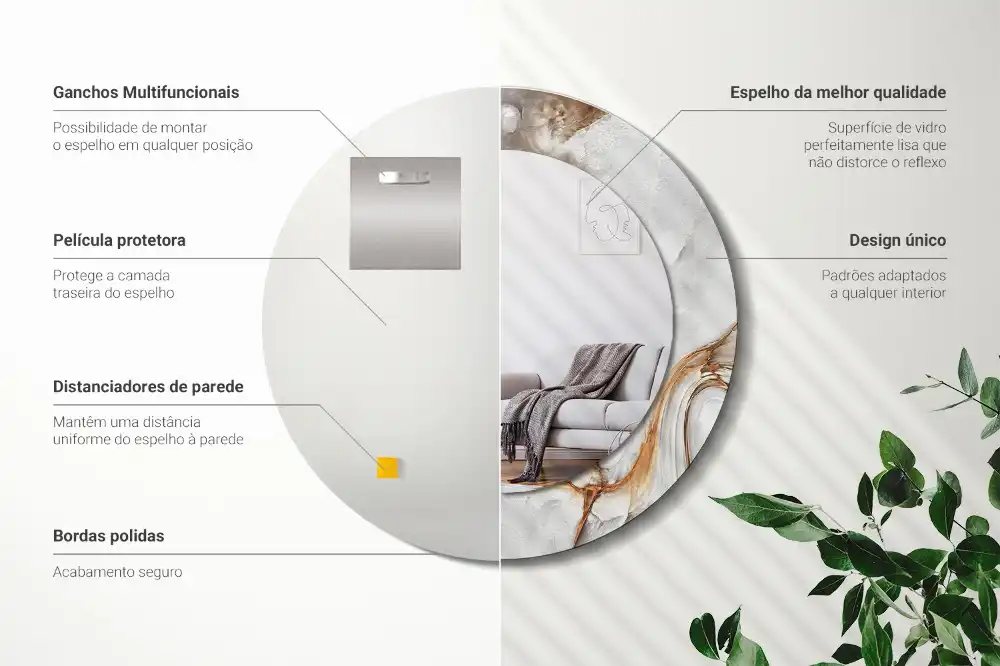 Espejo redondo impreso Mármol claro