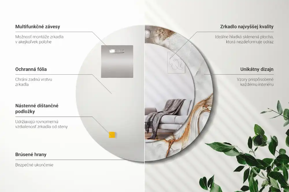 Espejo redondo impreso Mármol claro