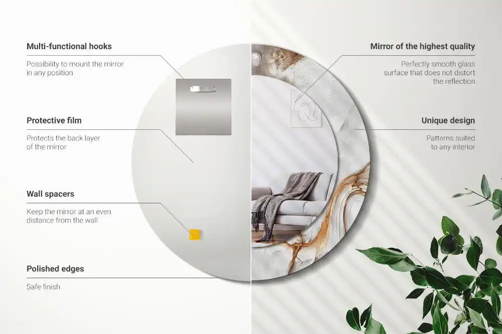 Espejo redondo impreso Mármol claro