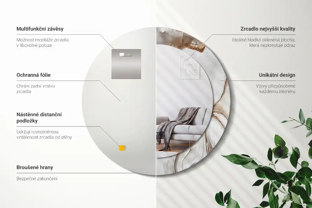 Espejo redondo impreso Mármol claro