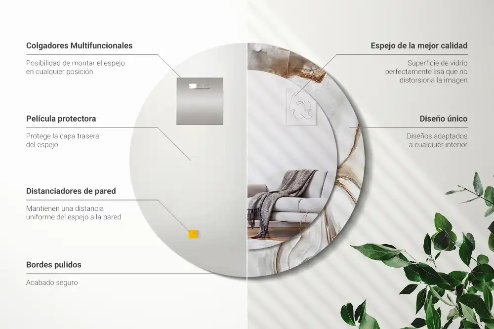 Espejo redondo impreso Mármol claro