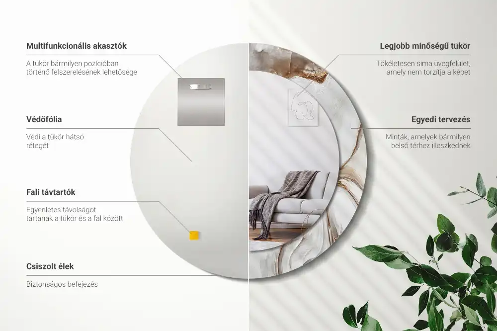 Espejo redondo impreso Mármol claro