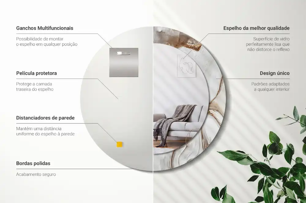 Espejo redondo impreso Mármol claro