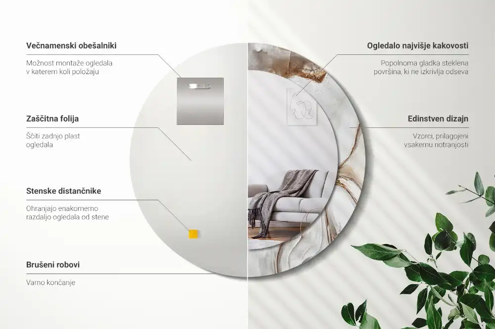 Espejo redondo impreso Mármol claro