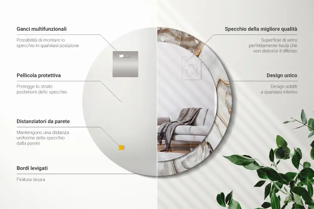 Espejo redondo impreso Mármol claro