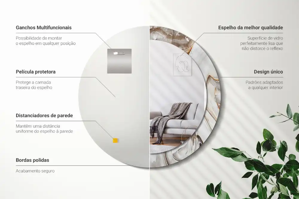 Espejo redondo impreso Mármol claro