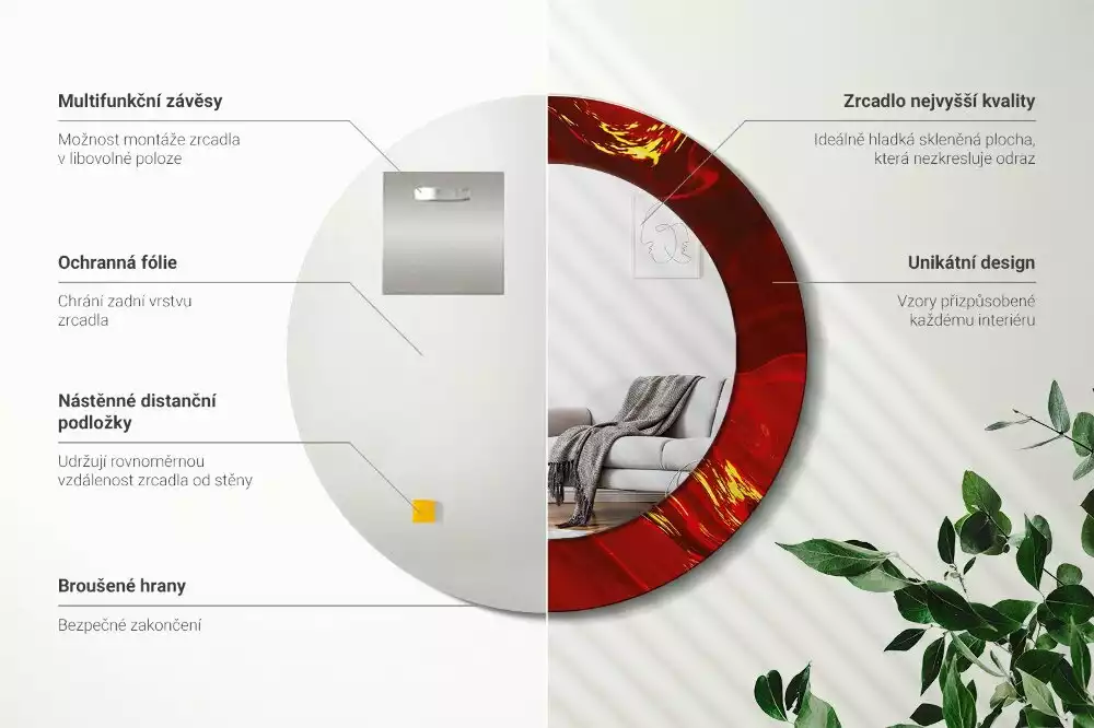 Espejo redondo impreso mármol rojo
