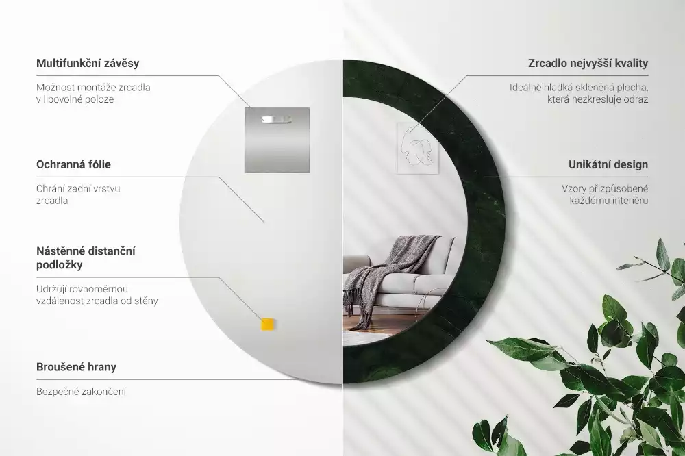 Espejo redondo con decoración mármol verde