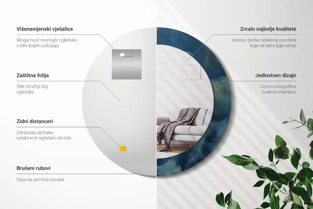 Espejo redondo con decoración mármol ónix