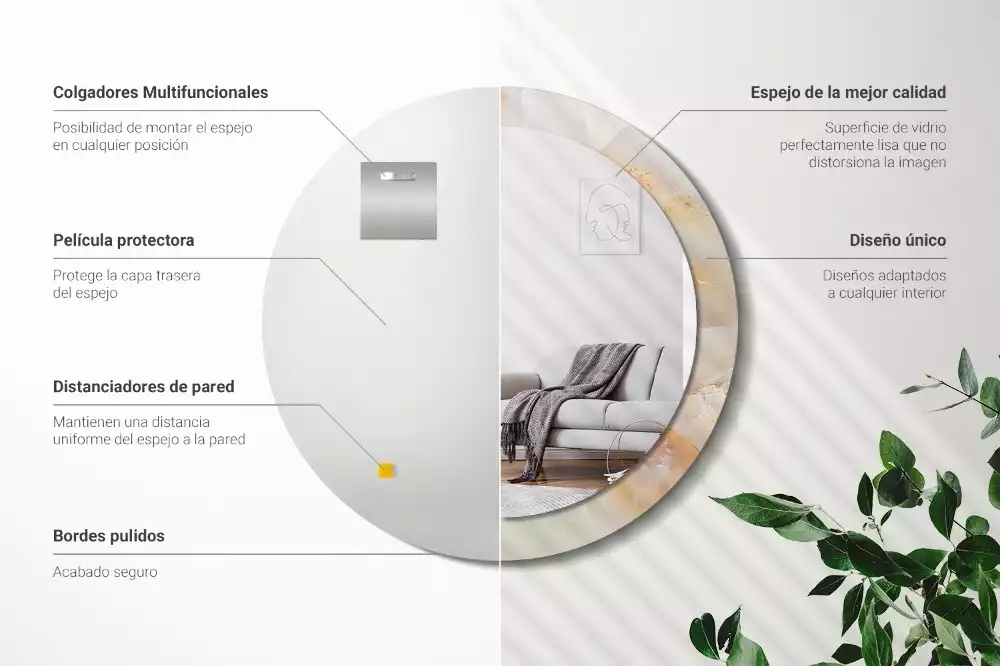 Espejo redondo con decoración mármol ónix