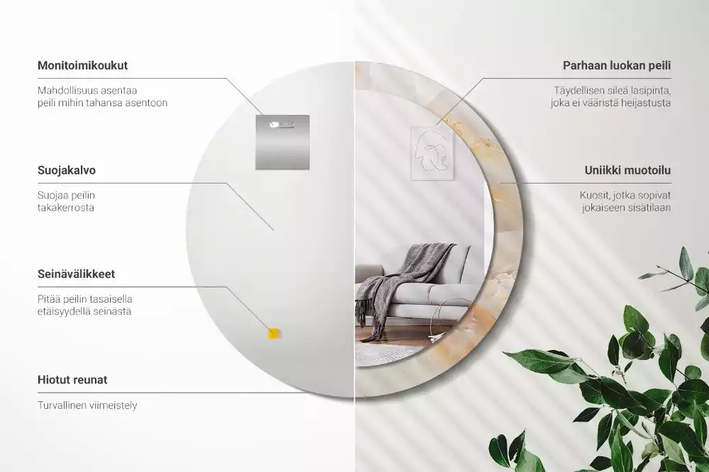 Espejo redondo con decoración mármol ónix