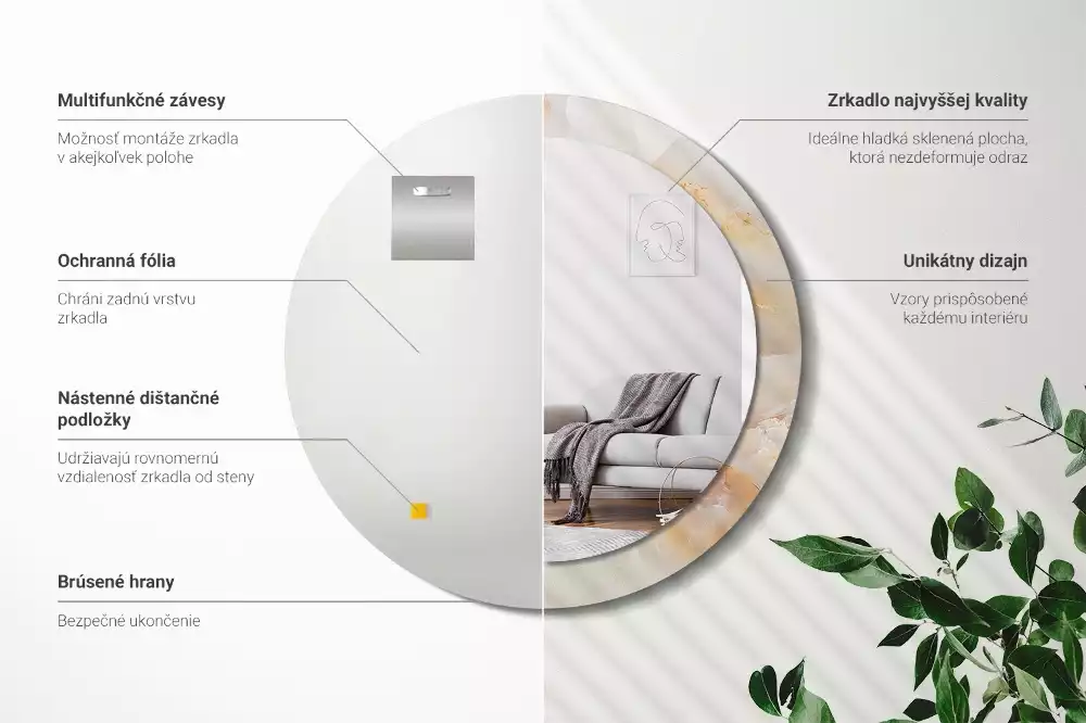 Espejo redondo con decoración mármol ónix