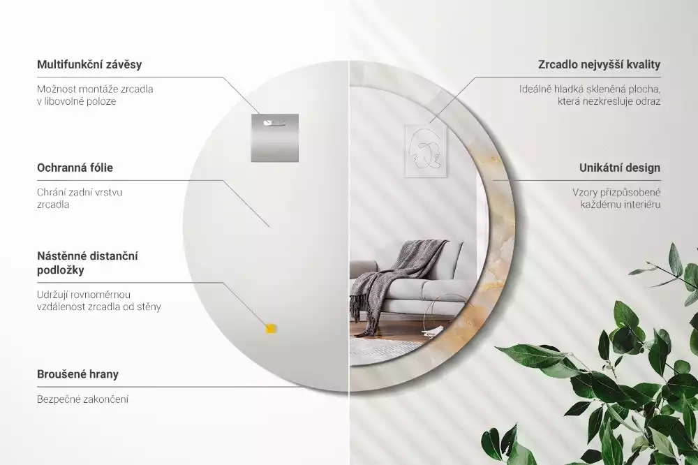 Espejo redondo con decoración mármol ónix