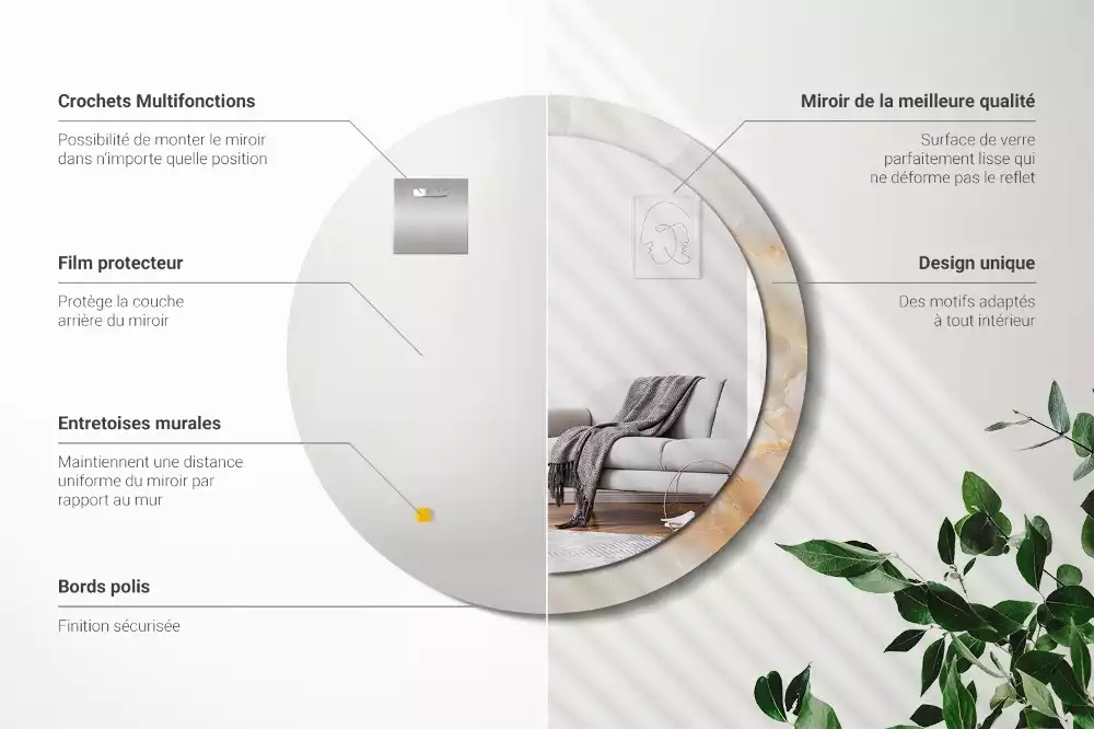 Espejo redondo con decoración mármol ónix