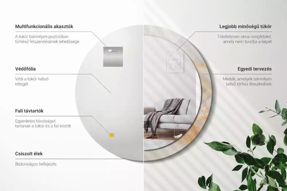 Espejo redondo con decoración mármol ónix