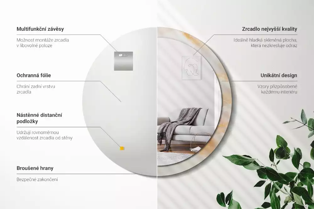 Espejo redondo con decoración mármol ónix