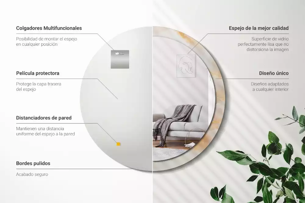 Espejo redondo con decoración mármol ónix