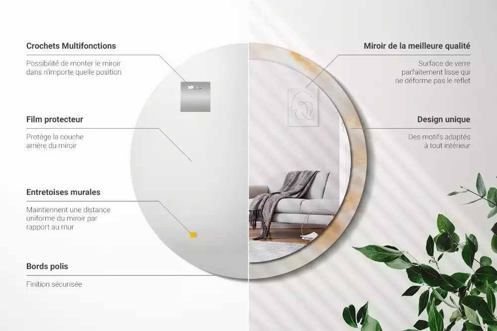Espejo redondo con decoración mármol ónix