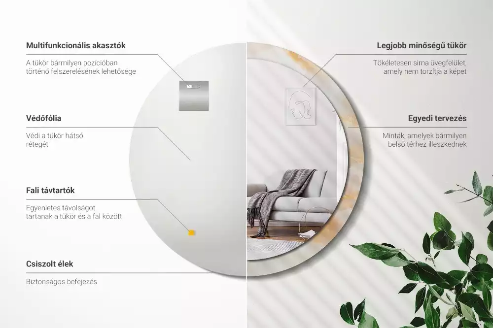 Espejo redondo con decoración mármol ónix