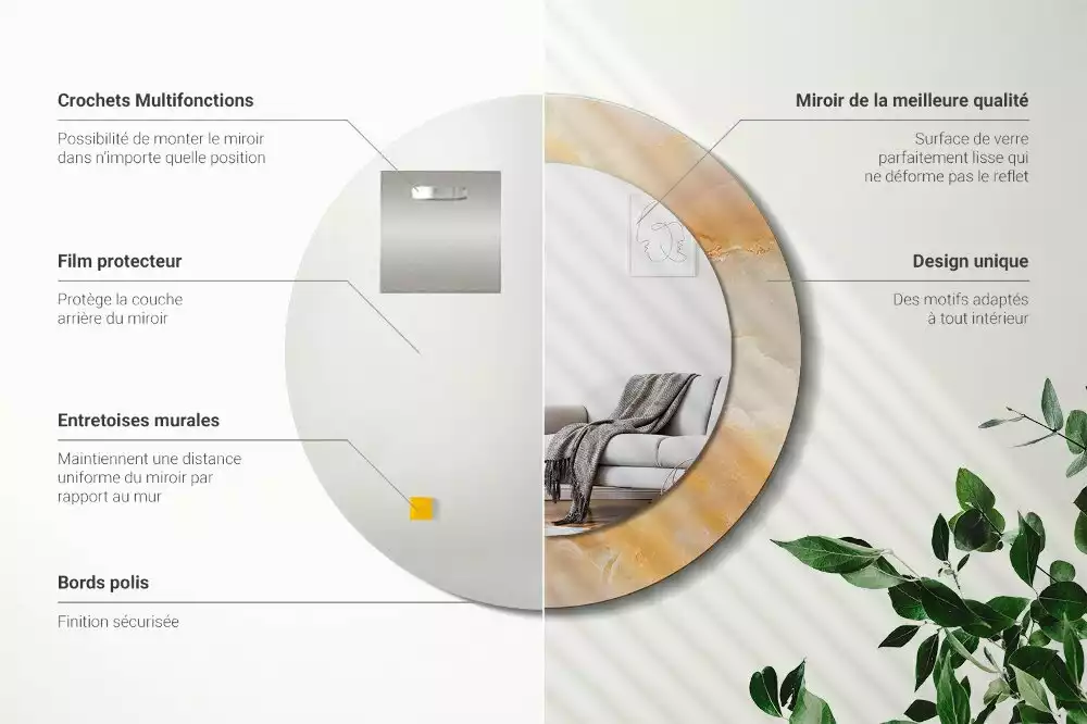 Espejo redondo con decoración mármol ónix