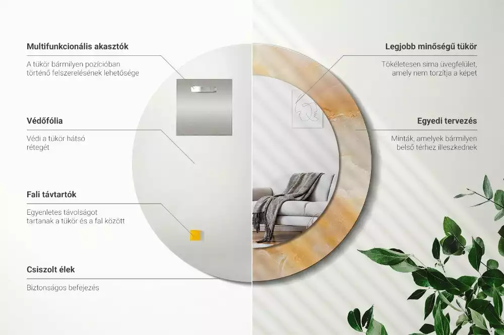 Espejo redondo con decoración mármol ónix