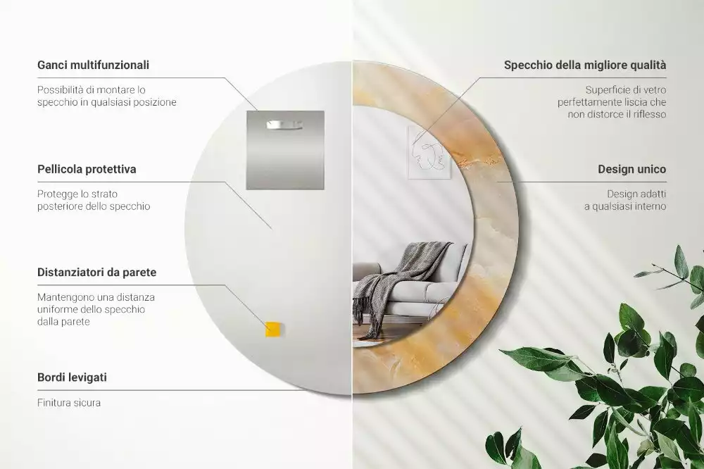 Espejo redondo con decoración mármol ónix