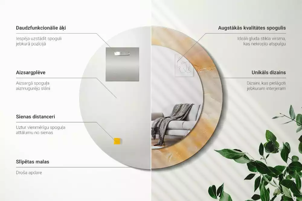 Espejo redondo con decoración mármol ónix