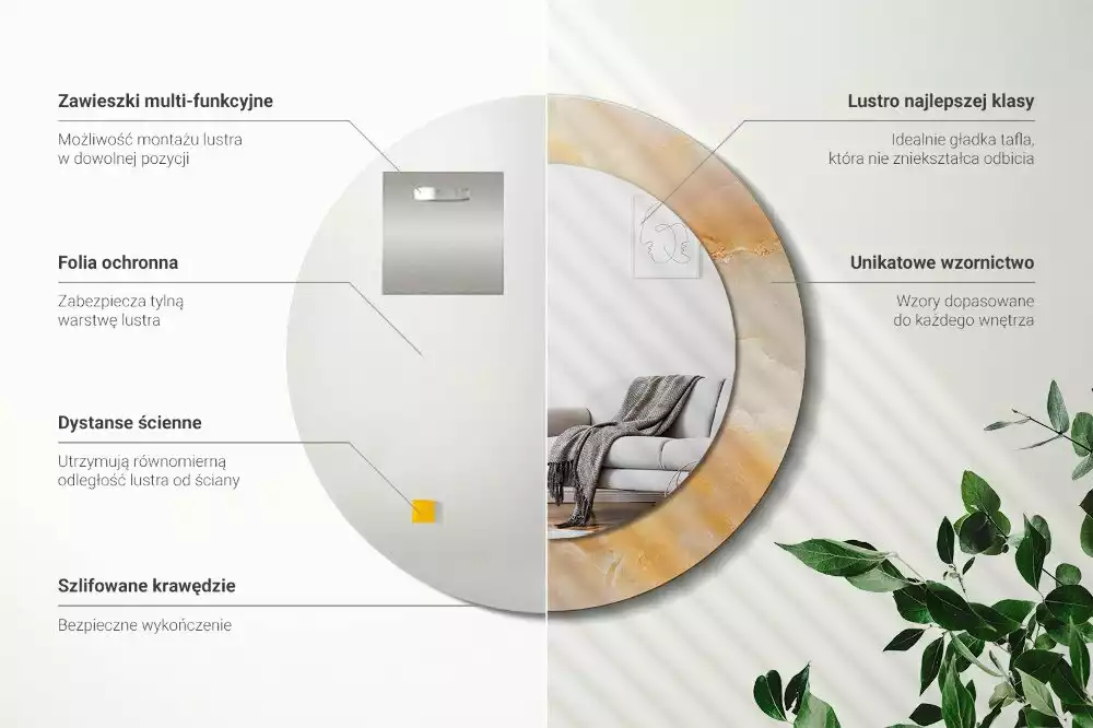 Espejo redondo con decoración mármol ónix