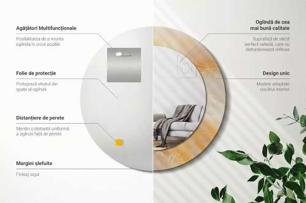 Espejo redondo con decoración mármol ónix