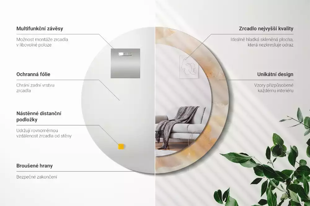 Espejo redondo con decoración mármol ónix