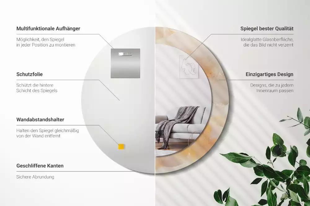 Espejo redondo con decoración mármol ónix