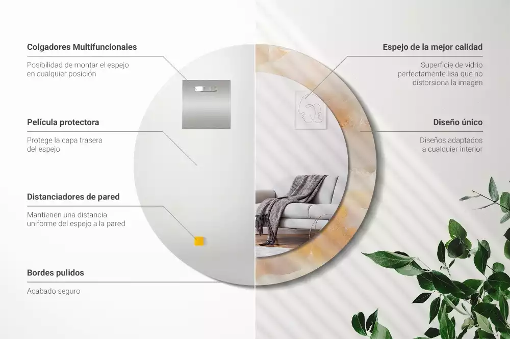 Espejo redondo con decoración mármol ónix