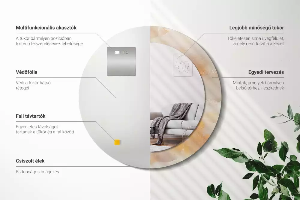 Espejo redondo con decoración mármol ónix