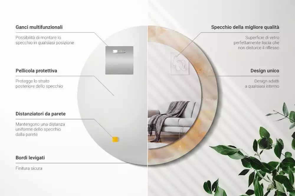 Espejo redondo con decoración mármol ónix